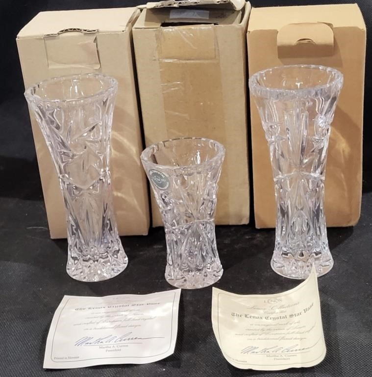 (3) Lenox Crystal 6" Vases w/ Boxes