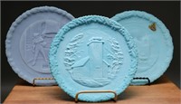 Vintage Fenton Blue Satin Matte Plates (3)