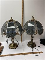 2 Glass & metal Table lamps- 1 glass panel is