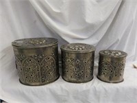 3PC PIERCED METAL CANNISTER SET 6.5"TALLEST