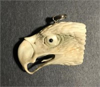 Hand Carved Antler 3D Eagle Pendant