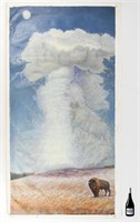 HUGE GREGORY PERILLO PAINTING BUFFALO AND GEYSER