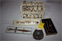 Shell jewelry box and misc. items