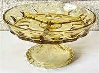 Wonderful Vtg Amber Yellow Divided Pedestal Dish