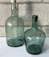Vtg. Bacardi Bottle & Blue/Green Glass Bottle/Jug