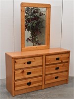 Hardwood 6 Drawer Dresser w/Mirror 57.5"