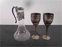 Silverplated Decanter W/ 2 Goblets