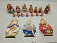 6 asst Russian nesting dolls, seven Christmas