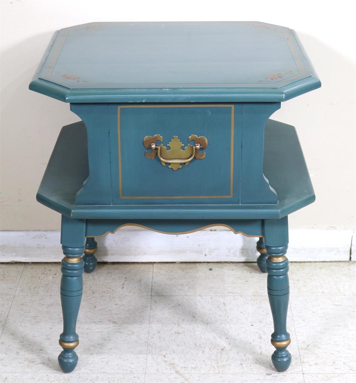 Blue Painted & Stenciled End Table