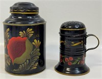 BEAUTIFUL VINTAGE TOLE PAINTED TINS INCL SHAKER