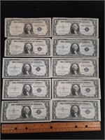 (10) 1935 E $1 Silver Certificates