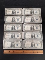 (10) 1935 D $1 Silver Certificates
