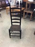 Early ladderback cabin chair with cane bottom