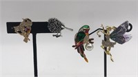 3 Rhinestone Bird Pins & 1 Fairy Brooch Pin