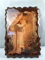 Painting of Jesus on polished wood by Warner