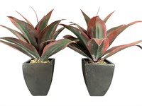 A Pr Of Faux Plants In Ceramic Vases