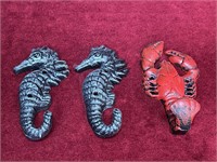 Cast Iron Seahorse & Lobster Coat Hangers