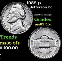 1958-p Jefferson Nickel 5c Grades GEM 5fs
