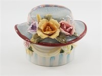 Covered hat dish with delicate flowers