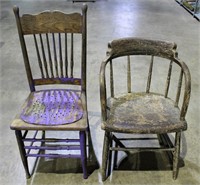 2 Antique Weathered Side Chairs