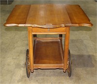 Tea Cart w/ Large Wooden Wheels, Drop-Leaf Top