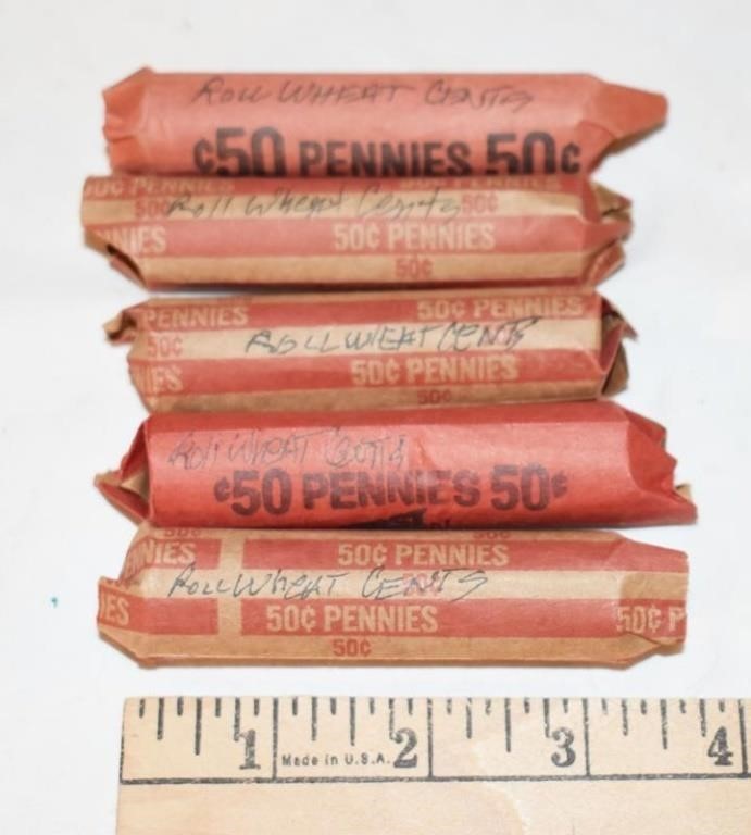 COIN LOT - 5 ROLLS WHEAT CENTS
