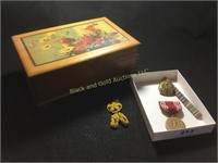Dovetail Wooden Box, Military & Beaded Pin
