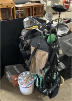 Golf Clubs, Balls, Carrier, Cart.