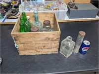 Wooden Crate of Misc VTG Bottles & Jars