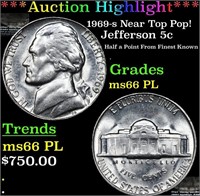 ***Auction Highlight*** 1969-s Jefferson Nickel Ne