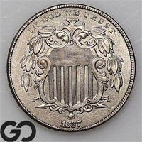 1867 Shield Nickel, No Rays, BU Bid: 155