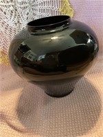 11" Bulbous Black Glass Vase
