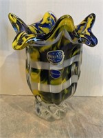 Bohemian Transexim Blue & Yellow Glass Vase