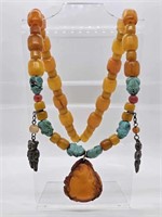 Large Butterscotch Amber & Turquoise Necklace