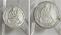 Nice 1890-P & S Seated Liberty Silver Dimes XF