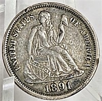 Nice 1891-O Seated Liberty Silver Dime XF/AU