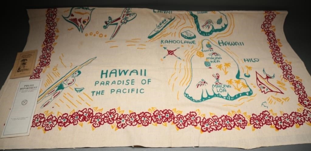 Rare 1950's Linen Souvenir Map of Hawaii