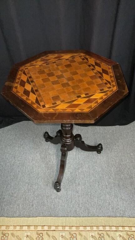 Antique Pedestal Marquetry Game Table