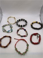 JADEITE,CORAL & BEADED BRACELET LOT