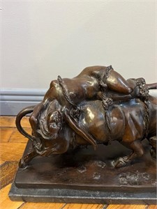 Fine Bronze Figure of a Bull with Bound Naked