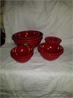 Lot of  13 Hard Plastic Mixing Bowls Red