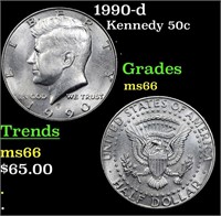 1990-d Kennedy Half Dollar 50c Grades GEM+ Unc