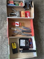 3 BOXES--STAPLERS, UTILITY KNIVES, REMINGTON MICRO