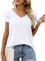 C459  Mengpipi Ruffle Sleeve V-Neck Blouse White