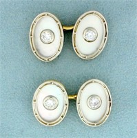 1ct TW Diamond and Mother of Pearl French Cufflink