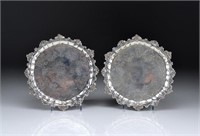 PAIR OF GEORGE II ENGLISH SILVER CRESTED SALVERS