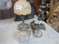 Boudoir Lamp W/Custard Glass Shade, Cherub Candles