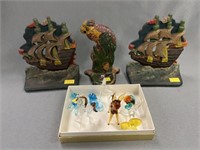 (3) Book Ends with Miniature Art Glass Figurines