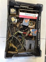 Tools & hardware in plastic crate lane 3 bottom