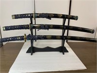 Set Of 3 Chinese Samurai Sword With Stand